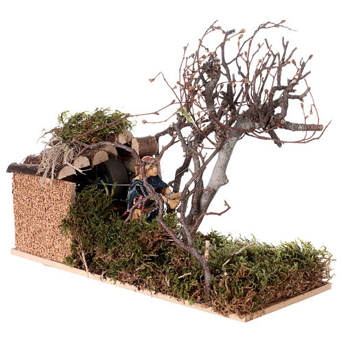 Lumberjack figurine animated cutting tree 12 cm nativity 3