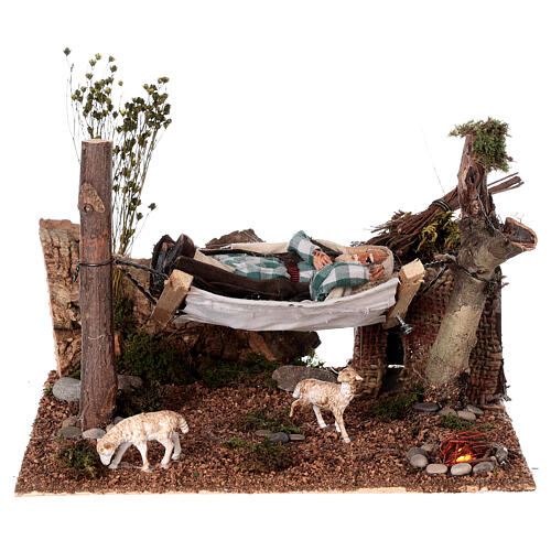 Man sleeping on hammock animated for Neapolitan nativity 8-10 cm 1