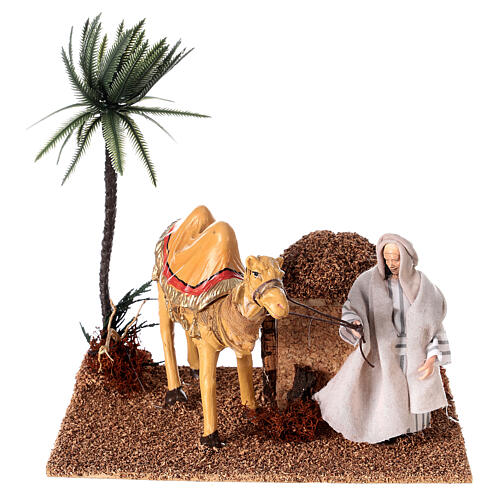 Camel with camel driver with movement for nativity scene 12 cm 25x20x15 cm 1