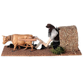 Farmer with ox in motion for Nativity Scene with 12 cm characters 10x10x30 cm