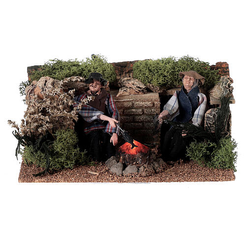 Bivouac with fire effect and men in motion for Nativity Scene with 12 cm characters 1