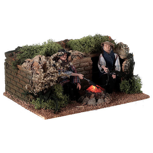 Bivouac with fire effect and men in motion for Nativity Scene with 12 cm characters 3