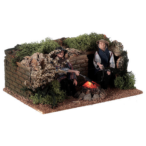 Men camping with flame effect animated for 12 cm nativity 3