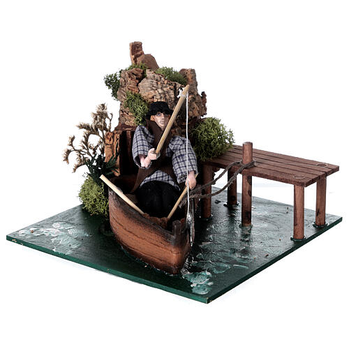 Rybak na łodzi, ruchoma figurka do szopki 12 cm, 15x20x20 cm 3