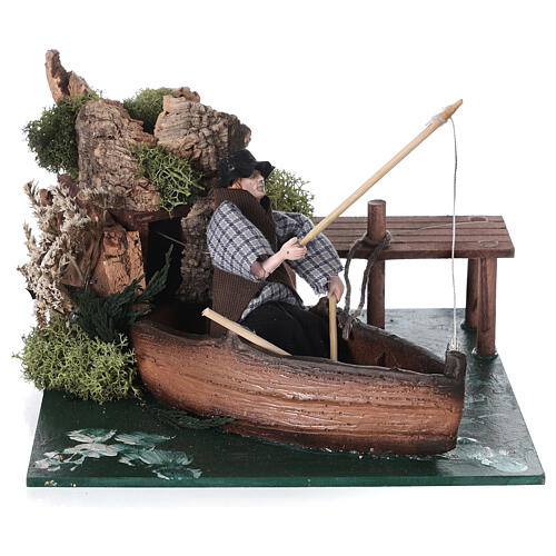 Pescador no barco movimento para presépio com figuras altura média 12 cm; 14x20x20 cm 1