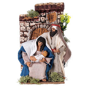 Nativity with motion for Nativity Scene of 10-12 cm, moss and terracotta, 15x10x15 cm