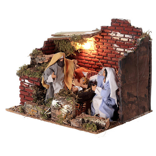 Scena Narodzin z osiołkiem i wołem, ruchoma, oświetlenie, do szopki 10-12 cm, 20x25x20 cm 2