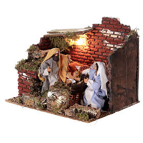 Animated Nativity with ox and donkey, illuminated, for Nativity Scene of 10-12 cm, 20x25x20 cm