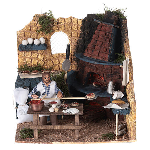 Kucharz z pizzą, ruchoma figurka, sztuczny płomień, wym. 20x20x20 cm 1