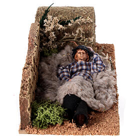 Shepherd sleeping on hay, animeted 12 cm character for Nativity Scene