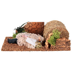 Shepherd sleeping on hay, animeted 12 cm character for Nativity Scene