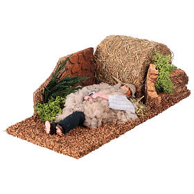 Shepherd sleeping on hay, animeted 12 cm character for Nativity Scene