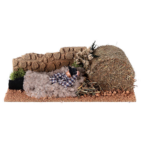 Shepherd sleeping on hay, animeted 12 cm character for Nativity Scene 3