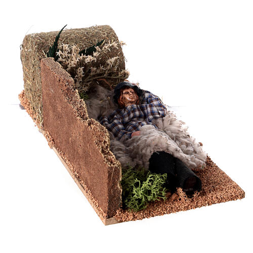 Shepherd sleeping on hay, animeted 12 cm character for Nativity Scene 4