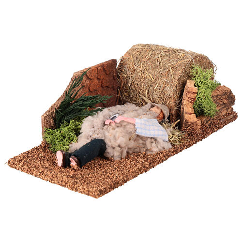 Shepherd sleeping on hay, animeted 12 cm character for Nativity Scene 2