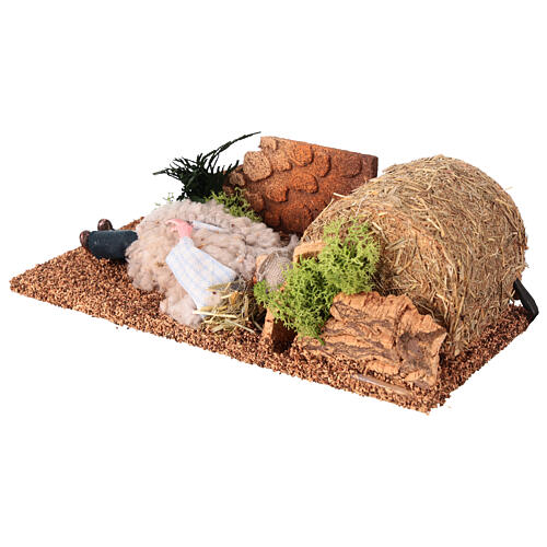 Shepherd sleeping on hay, animeted 12 cm character for Nativity Scene 3