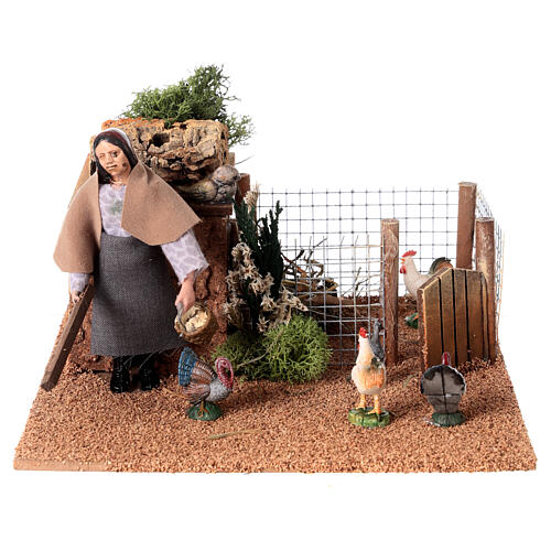 Woman in the henhouse, animated Nativity Scene with 12 cm characters 1