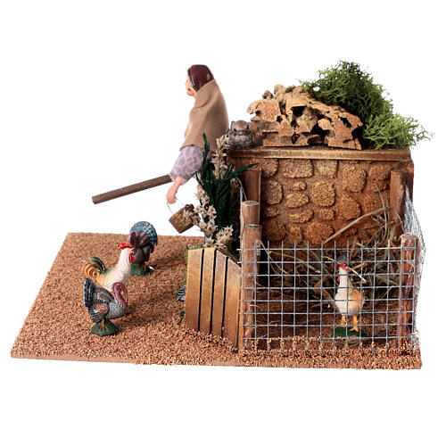 Woman in the henhouse, animated Nativity Scene with 12 cm characters 3