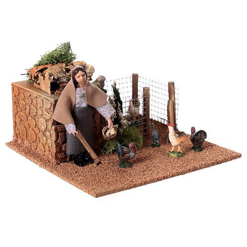 Woman in the henhouse, animated Nativity Scene with 12 cm characters 4