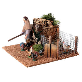 Woman in a chicken coop in movement, 12 cm nativity scene