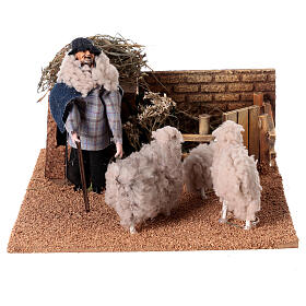 Animated Shepherd in a sheepfold, 12 cm nativity scene