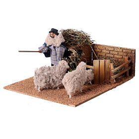 Animated Shepherd in a sheepfold, 12 cm nativity scene