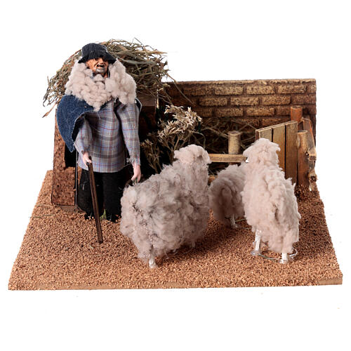 Animated Shepherd in a sheepfold, 12 cm nativity scene 1