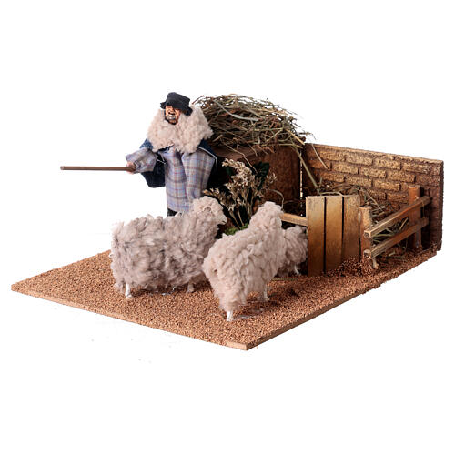 Animated Shepherd in a sheepfold, 12 cm nativity scene 2