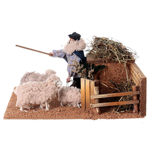 Animated Shepherd in a sheepfold, 12 cm nativity scene 6