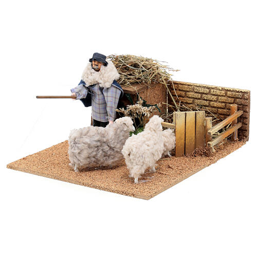 Animated Shepherd in a sheepfold, 12 cm nativity scene 11