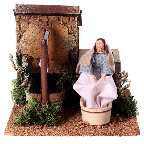 Nativity scene washerwoman moving dripping fountain 15 cm 1