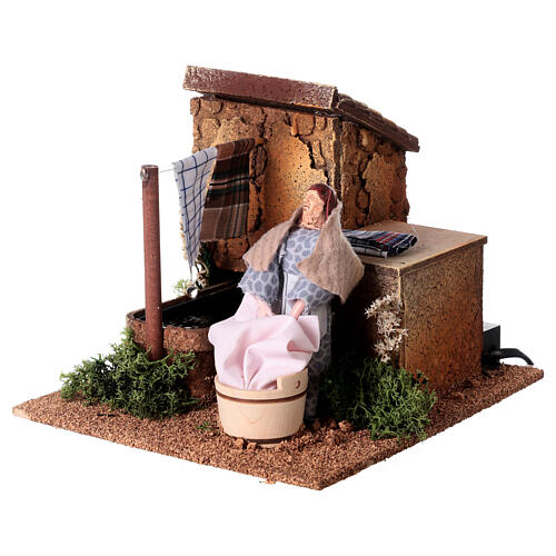 Nativity scene washerwoman moving dripping fountain 15 cm 2