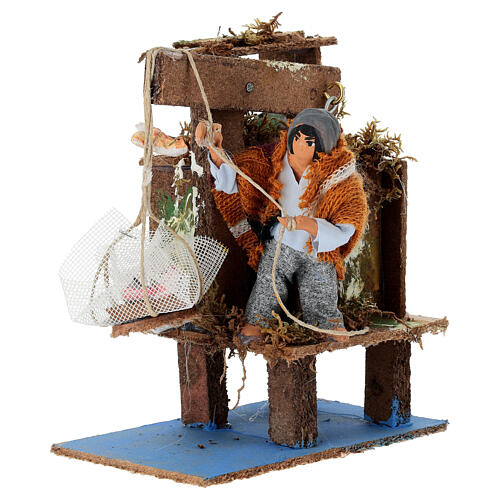 Fischer mit Fischernetz bewegte Krippenszene, 12 cm 2