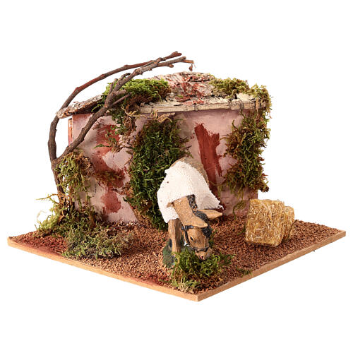 Animated donkey in a stable for 10 cm Nativity Scene 15x20x20 cm 2