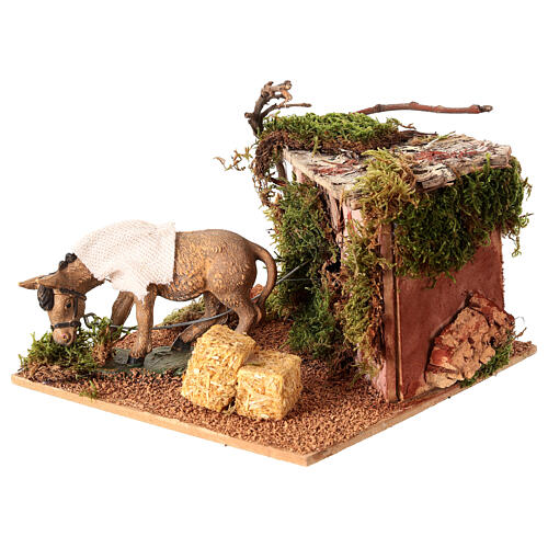 Animated donkey in a stable for 10 cm Nativity Scene 15x20x20 cm 3