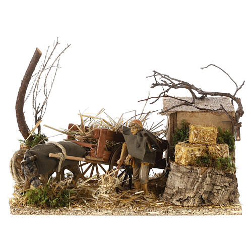 Farmer with donkey, animated scene for 10 cm Nativity Scene, 15x25x15 cm 1