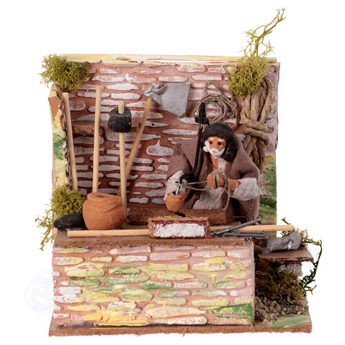 Carpenter with drill in motion, 15x15x10 cm, for Nativity Scene of 10 cm 1