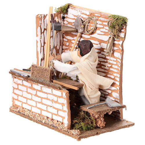 Carpenter with drill in motion, 15x15x10 cm, for Nativity Scene of 10 cm 2