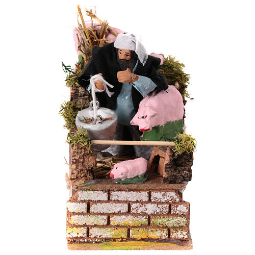 Pig farmer, animated character for 10 cm Nativity Scene, 15x15x10 cm 1