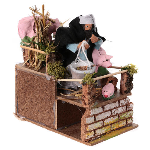 Pig farmer, animated character for 10 cm Nativity Scene, 15x15x10 cm 3