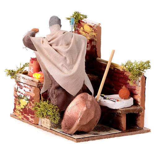 Woman cooking polenta, animated character for 12 cm Nativity Scene, 10x15x10 cm 2