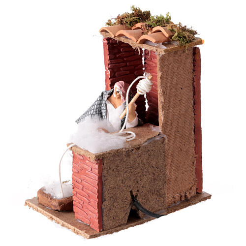 Animated scene with woman spinning for 12 cm Nativity Scene, 15x15x10 cm 2