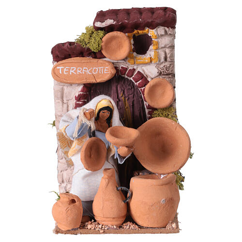 Terracotta vendor with motion for 10 cm Nativity Scene, 10x10x15 cm 1