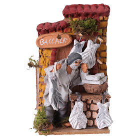 Sprzedawca dorsza z ruchomym stoiskiem, do szopki 10 cm, 15x10x15 cm