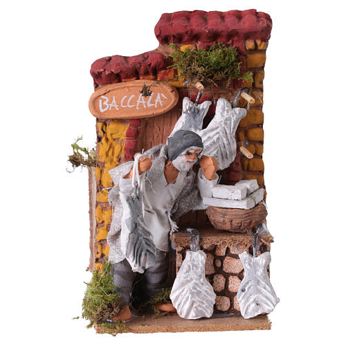 Vendedor de bacalhau com movimento presépio 10 cm 15x10x15 cm 1