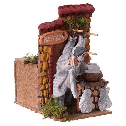 Vendedor de bacalhau com movimento presépio 10 cm 15x10x15 cm 3