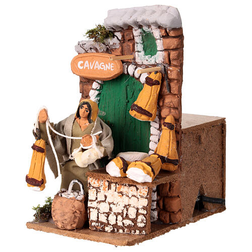 Woman selling traditional baskets, animated scene for 10 cm Nativity Scene, 10x15x15 cm 2