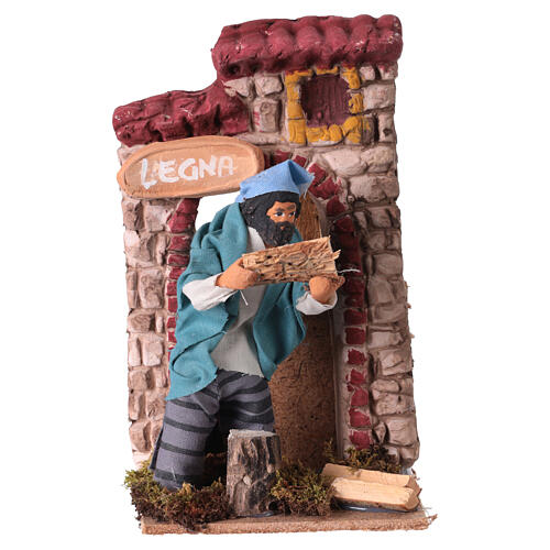 Venditore di legna con movimento presepe 10 cm 10x15x15 cm 1