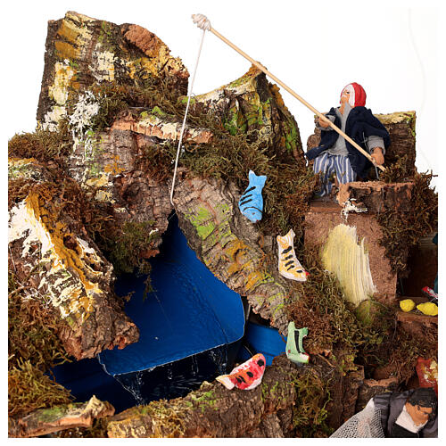 Fishing village with animated figurines and waterfall for 10 cm Nativity Scene 3