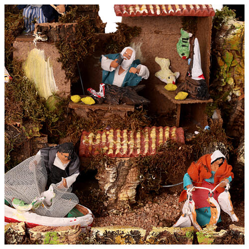 Fishing village with animated figurines and waterfall for 10 cm Nativity Scene 5